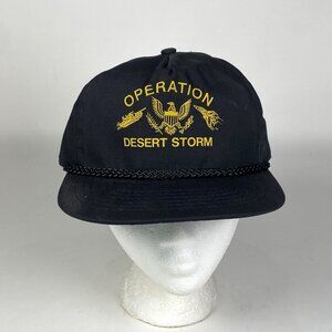 Vintage Operation Desert Storm Snapback Hat Trucker Cap Rope Detail Black